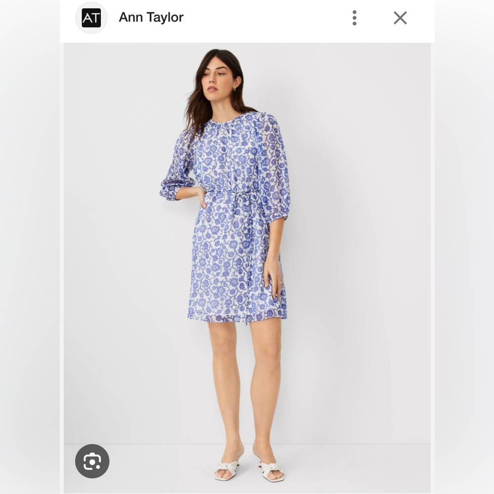 Ann Taylor Floral Gathered Neck Shift Dress
